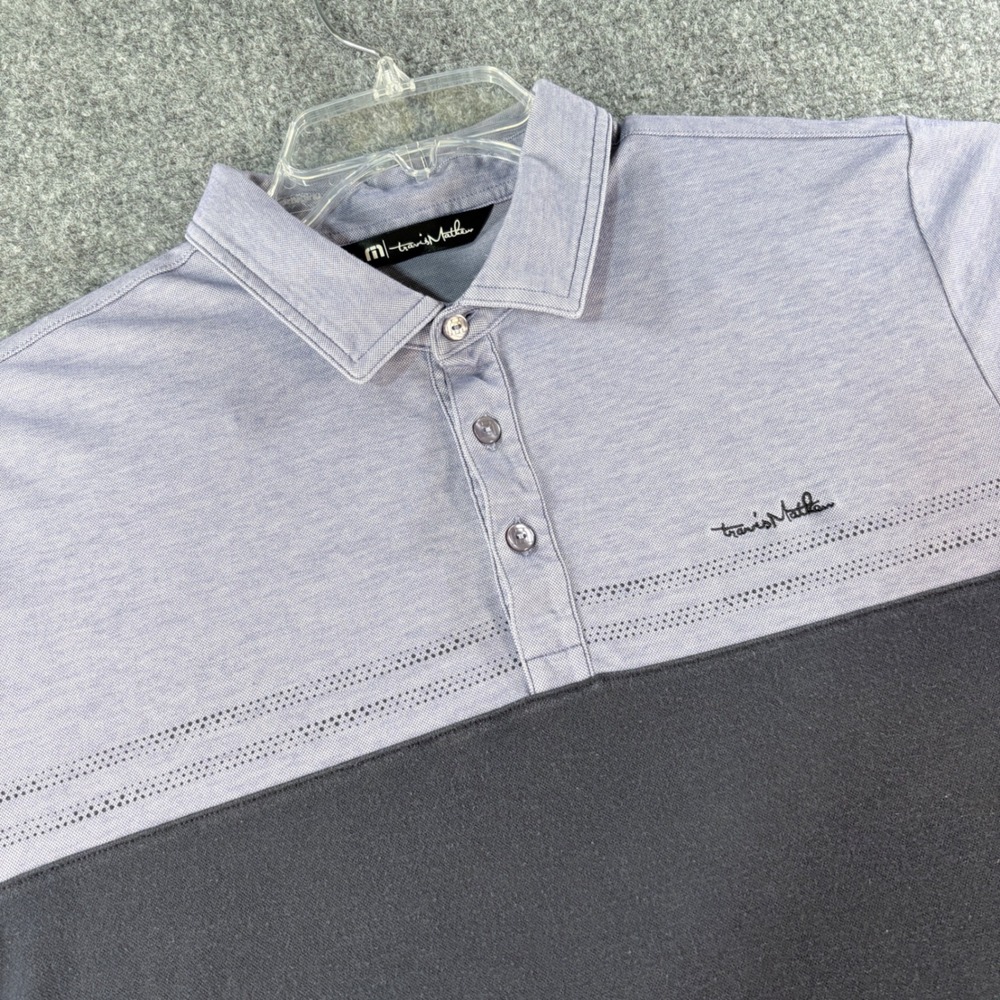 TravisMathew Mens Large Colorblock Golf Polo Shirt Purple Black Short Sleeve